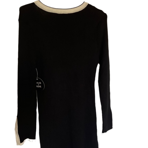NWT Chloe + Rene  NWT Womens Knit Long Sleeve Black with White Trim Dress Sz L M - Picture 2 of 3